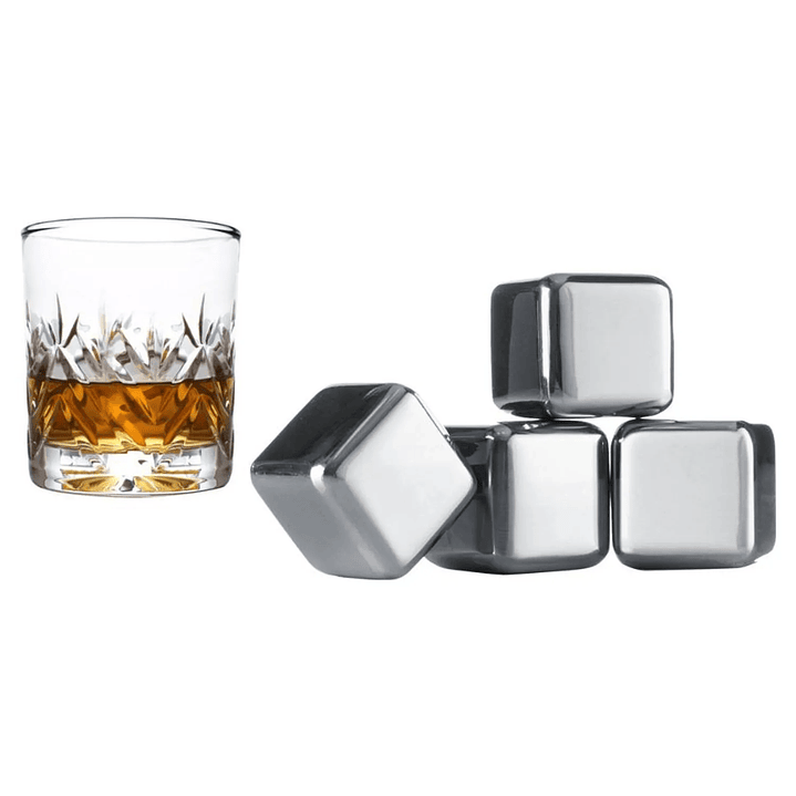 Set De 4 Cubos De Acero Hielo Reutilizables Enfriar Tragos Plateado 1