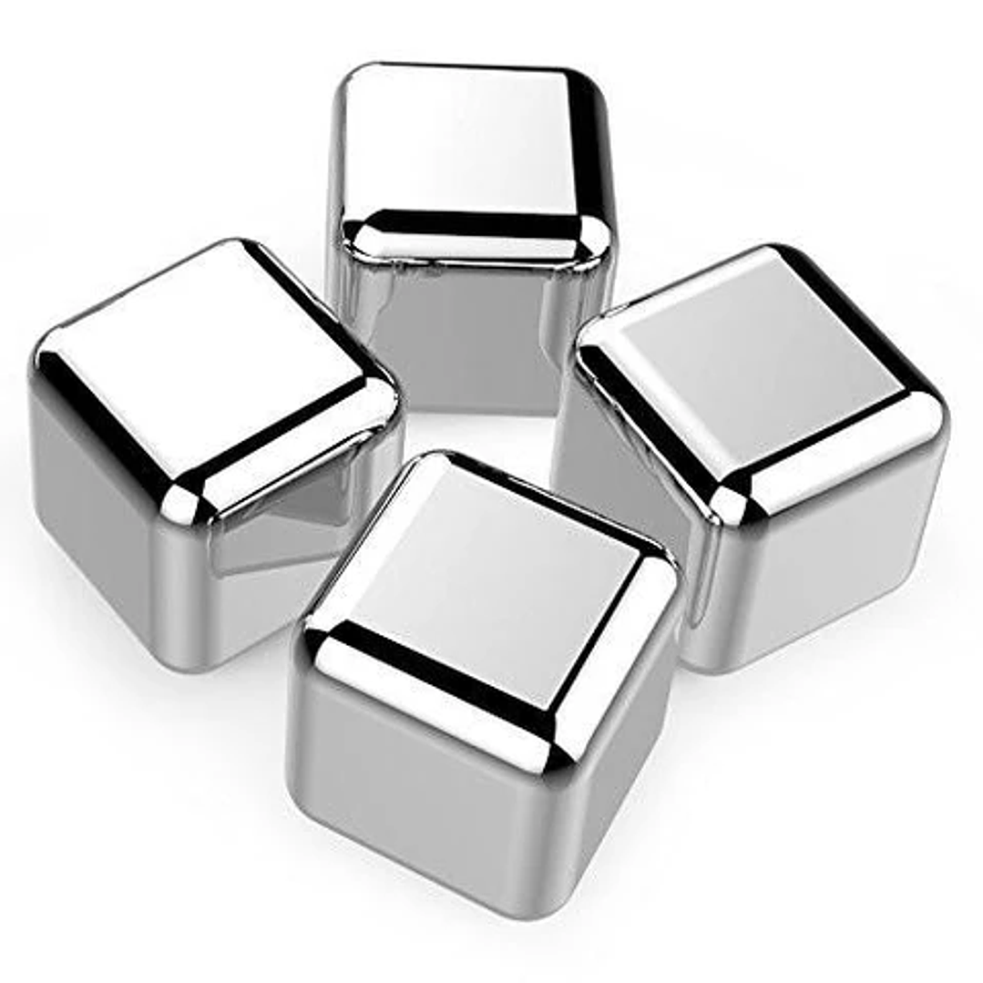 Set De 4 Cubos De Acero Hielo Reutilizables Enfriar Tragos Plateado 2