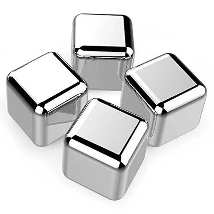 Set De 4 Cubos De Acero Hielo Reutilizables Enfriar Tragos Plateado 2