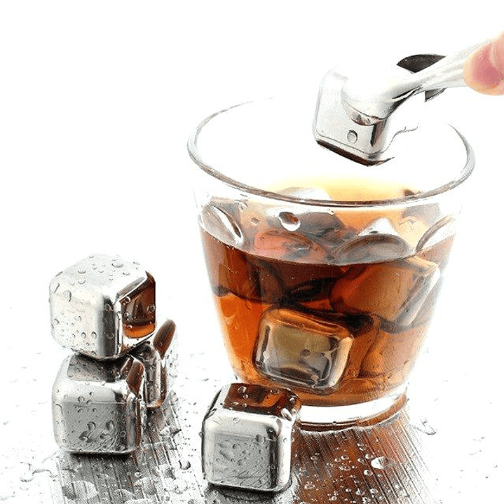 Set De 4 Cubos De Acero Hielo Reutilizables Enfriar Tragos Plateado 3
