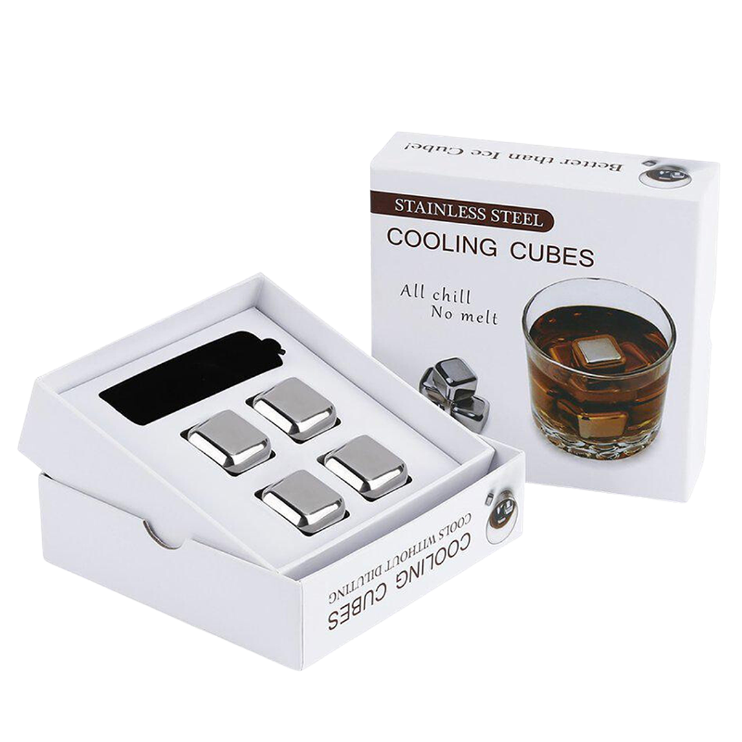 Set De 4 Cubos De Acero Hielo Reutilizables Enfriar Tragos Plateado 4