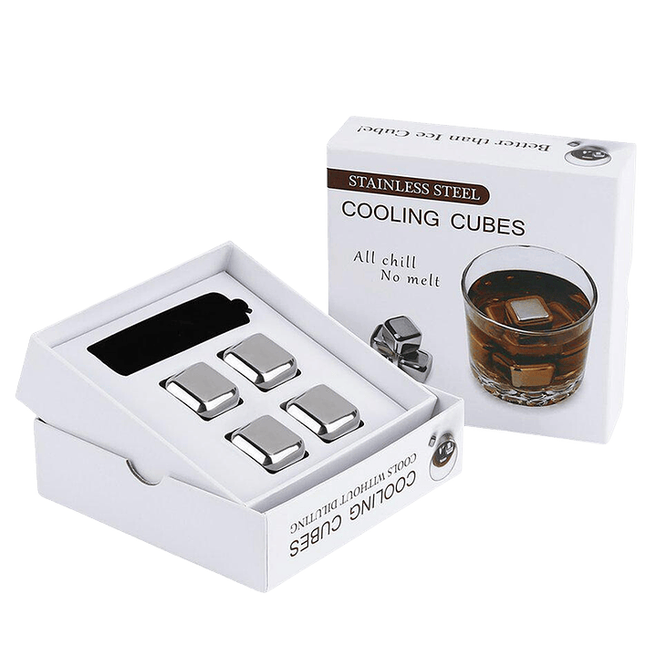 Set De 4 Cubos De Acero Hielo Reutilizables Enfriar Tragos Plateado 4