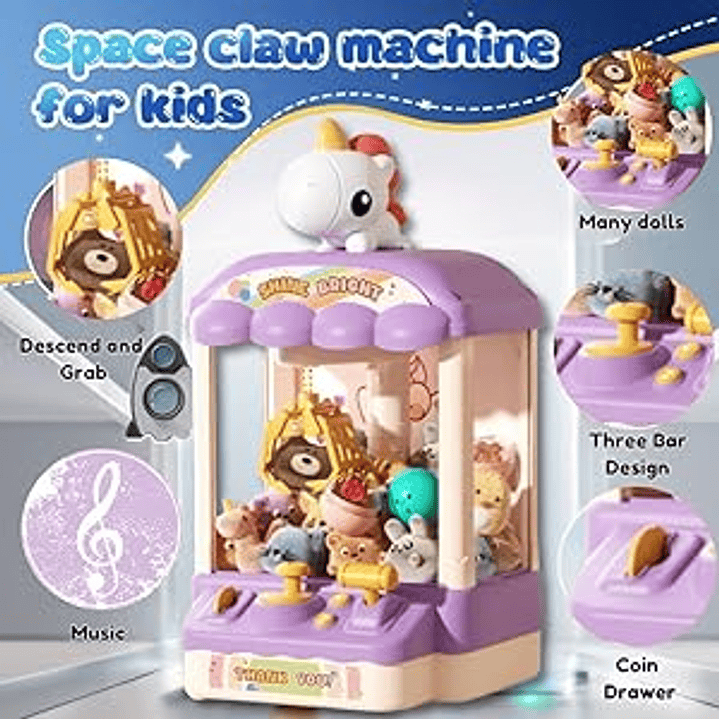 Mini Máquina De Juegos Agarra Saca Peluches Kawai Unicorn Purple 2