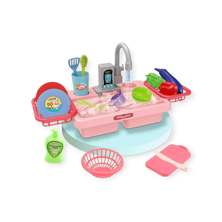 Mini Lavavajillas Infantil Con Accesorios Rosado 1