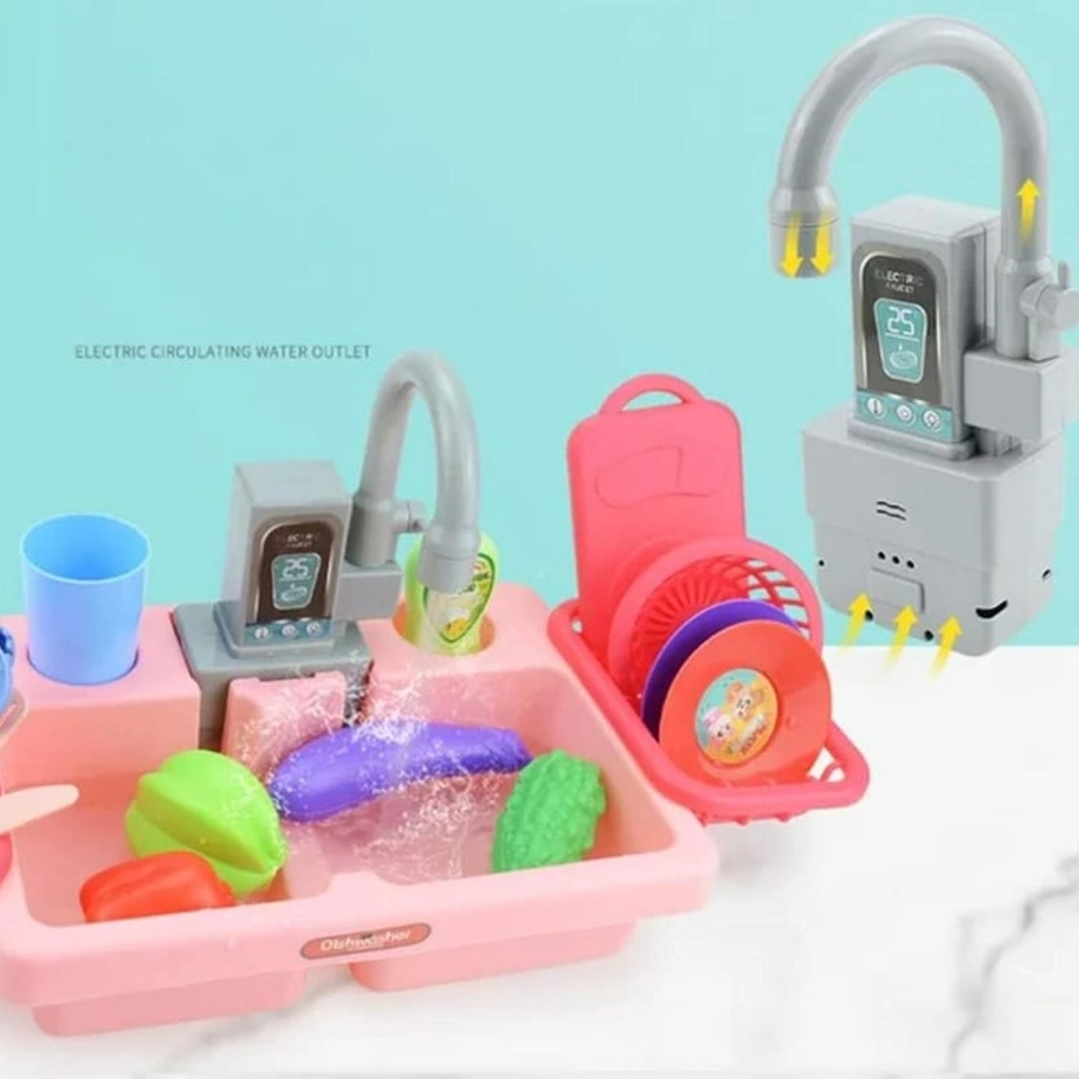 Mini Lavavajillas Infantil Con Accesorios Rosado 3