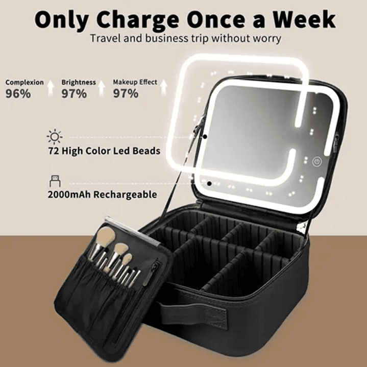 Bolso de maquillaje con Espejo Led Organizador Color Negro 2