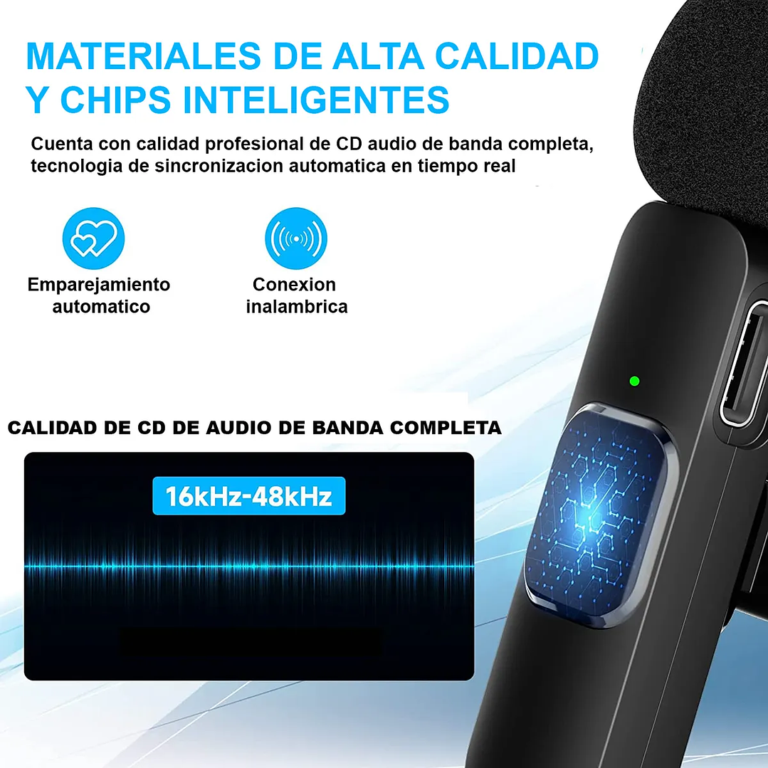 Micrófono Lavalier Inalámbrico USB-C / Lightning para Celular – Negro 2