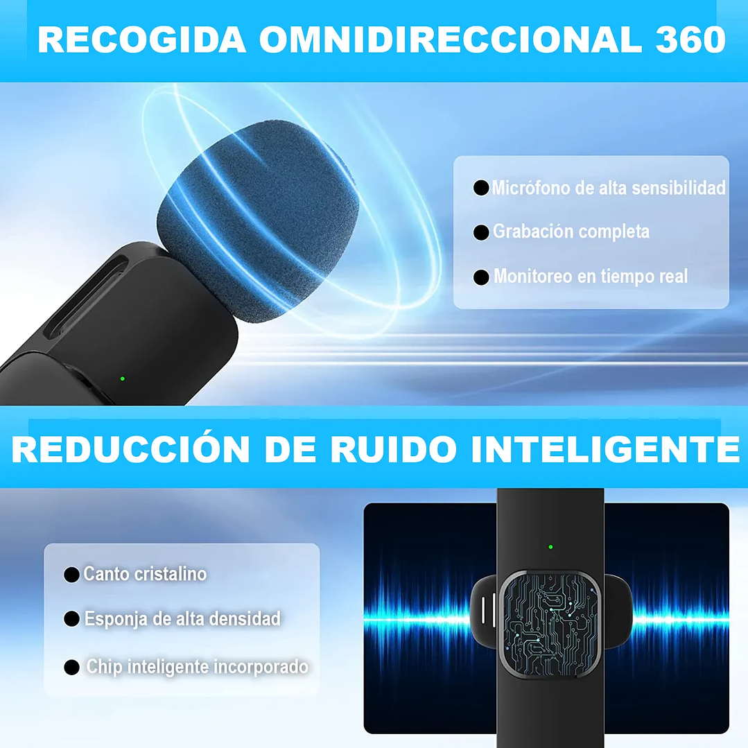 Micrófono Lavalier Inalámbrico USB-C / Lightning para Celular – Negro 3