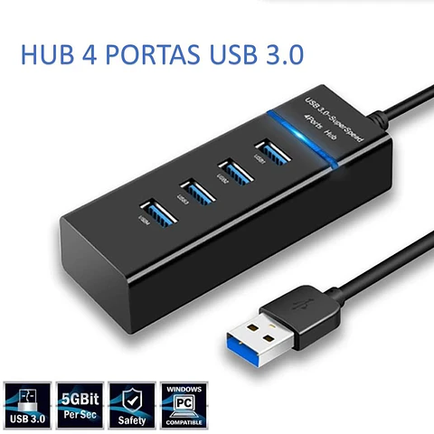 Hub 3.0 4 puertos USB 30cm Luz Led Negro
