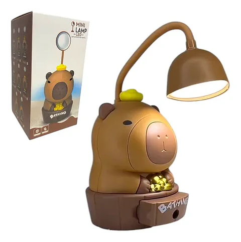 Lampara Led Recargable De Mesa Capibara Con Sacapuntas Marron