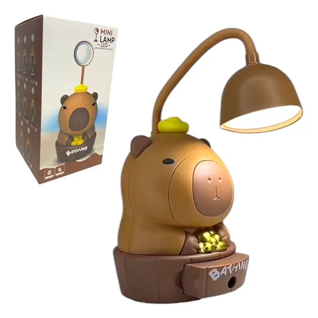 Lampara Led Recargable De Mesa Capibara Con Sacapuntas Marron 2