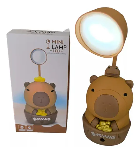 Lampara Led Recargable De Mesa Capibara Con Sacapuntas Marron