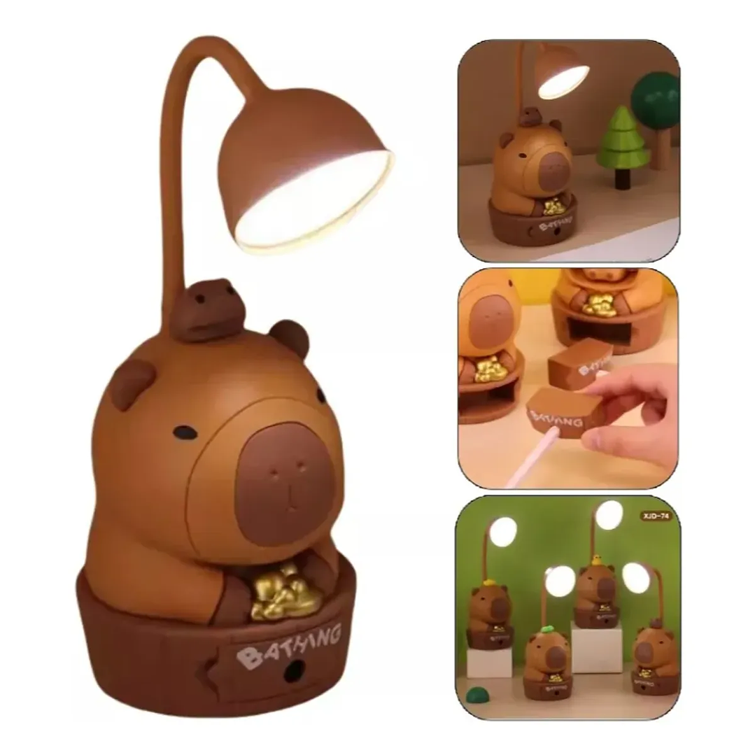 Lampara Led Recargable De Mesa Capibara Con Sacapuntas Marron 4