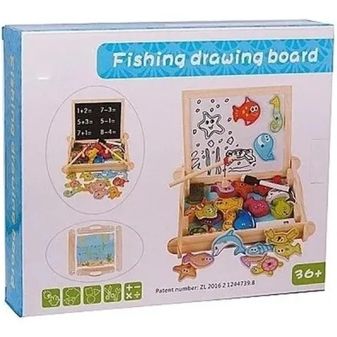 Juego De Pizarra Doble + Pesca Milagrosa De Madera 2