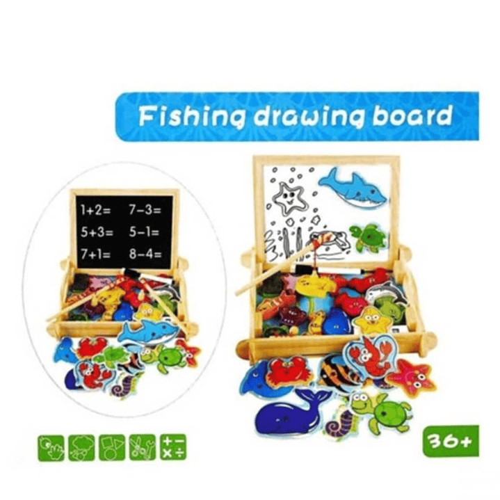 Juego De Pizarra Doble + Pesca Milagrosa De Madera 3