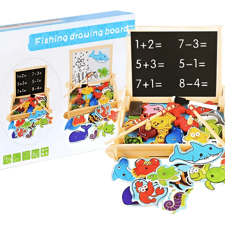 Juego De Pizarra Doble + Pesca Milagrosa De Madera 1