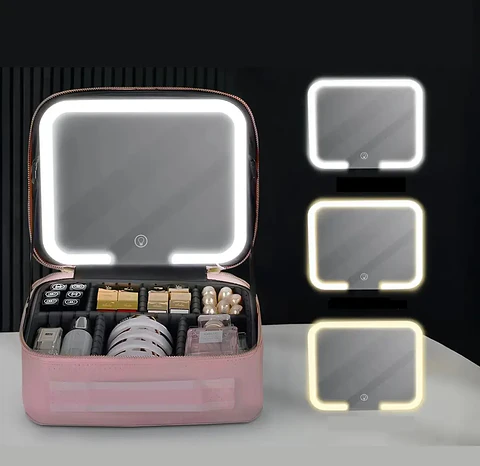 Bolso Maquillaje Cosmetiquero Espejo Led Bolso Mano 26x23x13 Rosa