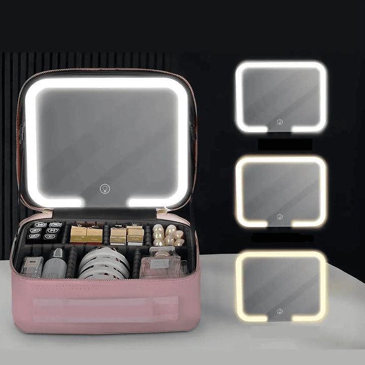 Bolso Maquillaje Cosmetiquero Espejo Led Bolso Mano 26x23x13 Rosa 1