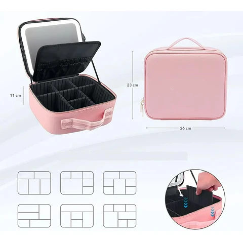 Bolso Maquillaje Cosmetiquero Espejo Led Bolso Mano 26x23x13 Rosa