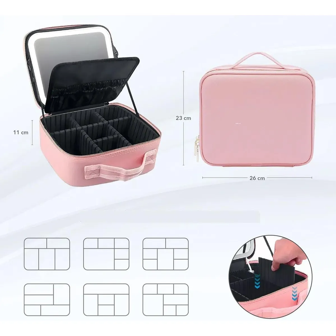 Bolso Maquillaje Cosmetiquero Espejo Led Bolso Mano 26x23x13 Rosa 2