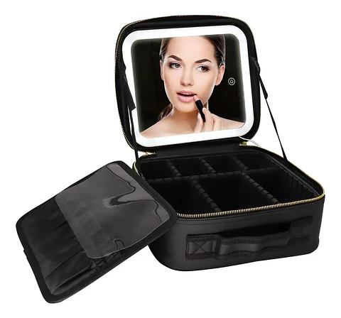 Bolso Maquillaje Cosmetiquero Espejo Led Bolso Mano 26x23x13 Negro