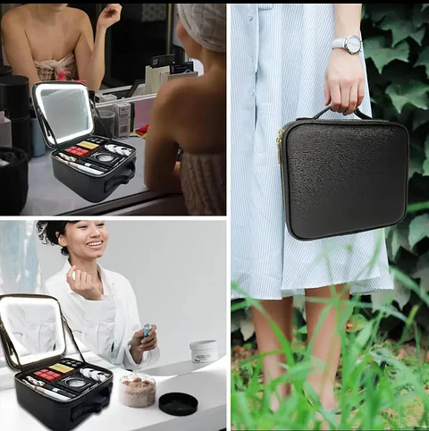 Bolso Maquillaje Cosmetiquero Espejo Led Bolso Mano 26x23x13 Negro