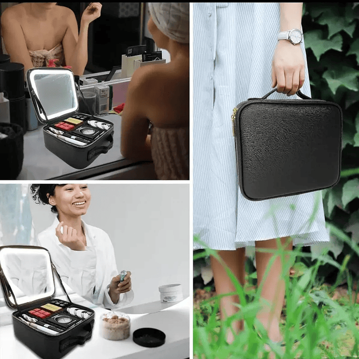 Bolso Maquillaje Cosmetiquero Espejo Led Bolso Mano 26x23x13 Negro 2