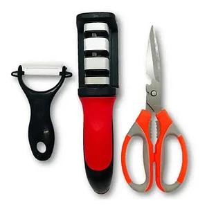 Set 3 en 1 de Afilador de cuchillo + Tijera Multifuncional + Pelapapa