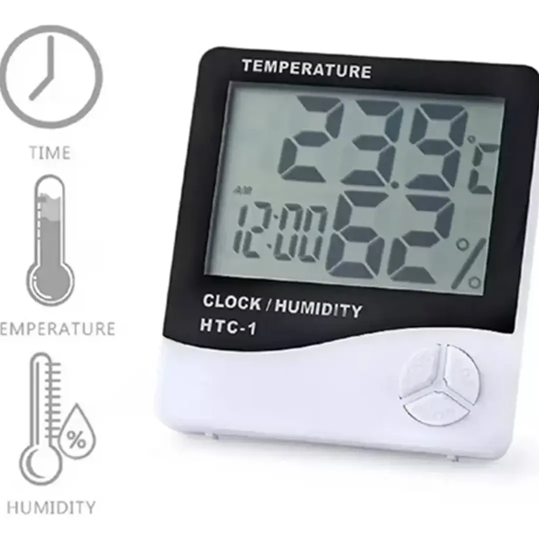 Termómetro Digital de Ambiente HTC-1 con Higrómetro y Reloj LCD 1