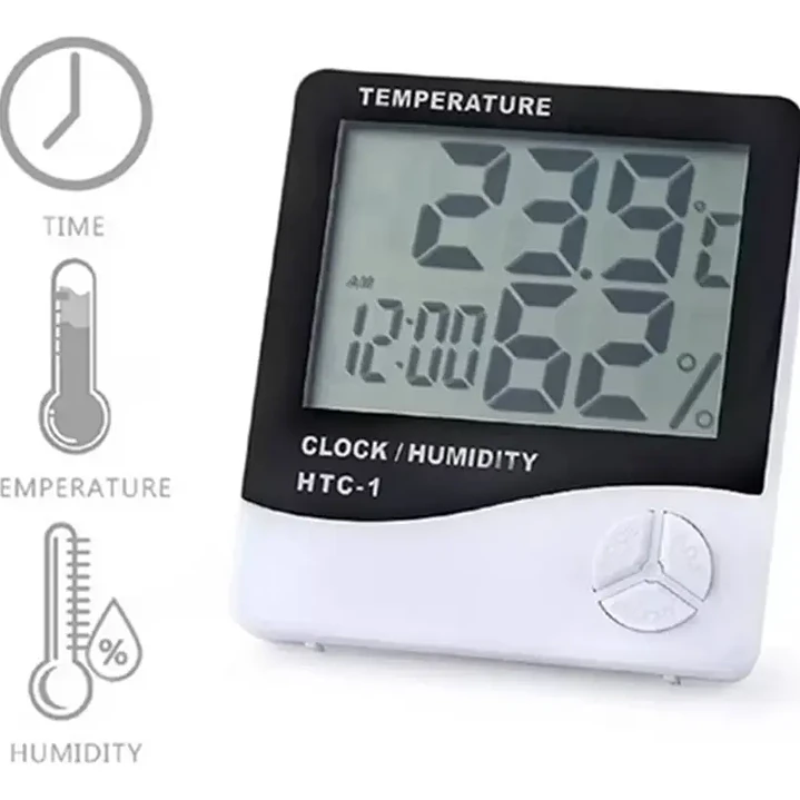 Termómetro Digital de Ambiente HTC-1 con Higrómetro y Reloj LCD 1