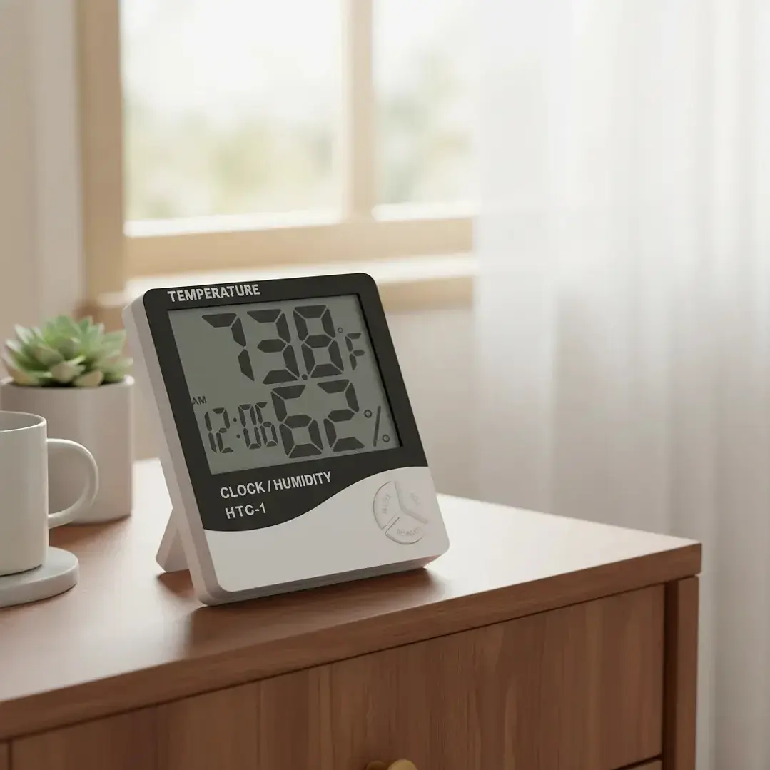 Termómetro Digital de Ambiente HTC-1 con Higrómetro y Reloj LCD 3