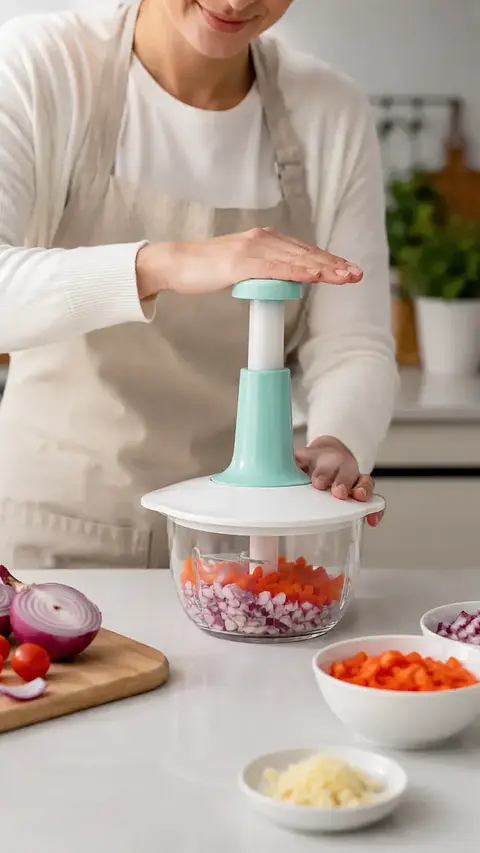 Picadora Manual de Alimentos con Sistema de Presión y Recipiente