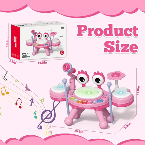 Juguete Batería Musical Bebes, Instrumento Tambor Musical Rosa