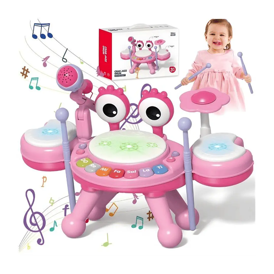 Juguete Batería Musical Bebes, Instrumento Tambor Musical Rosa 1