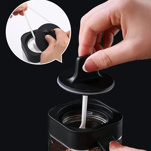 Set de 3 Condimenteros de Vidrio con Tapa y Base Organizadora - Especieros para Cocina