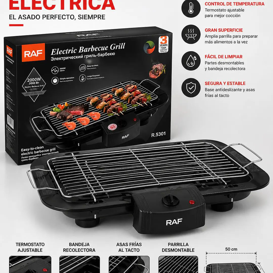 Parrillera Eléctrica RAF 2000W con Temperatura Ajustable 2