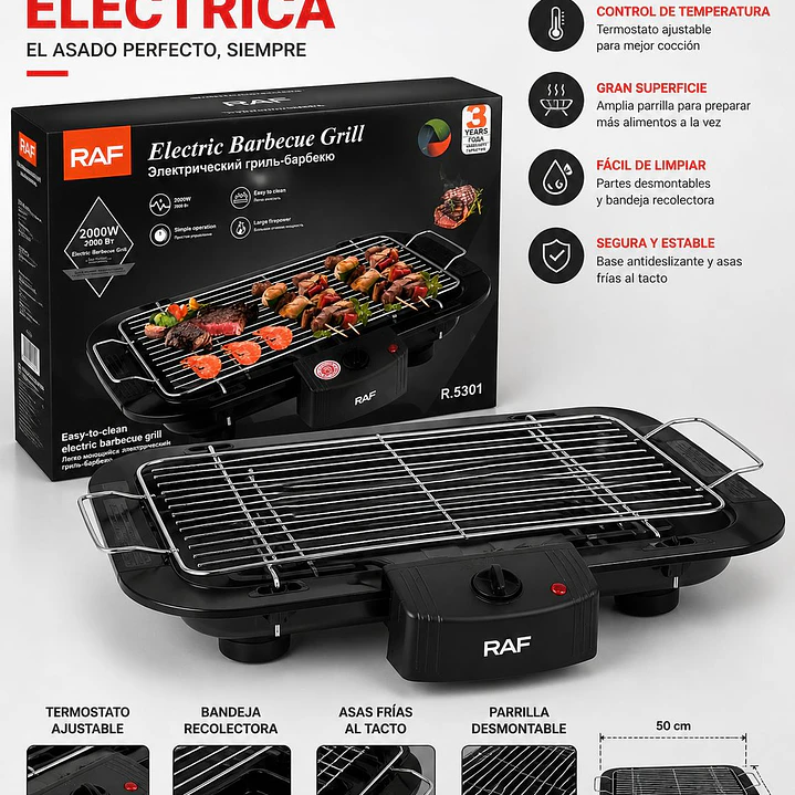 Parrillera Eléctrica RAF 2000W con Temperatura Ajustable 2