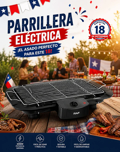 Parrillera Eléctrica RAF 2000W con Temperatura Ajustable