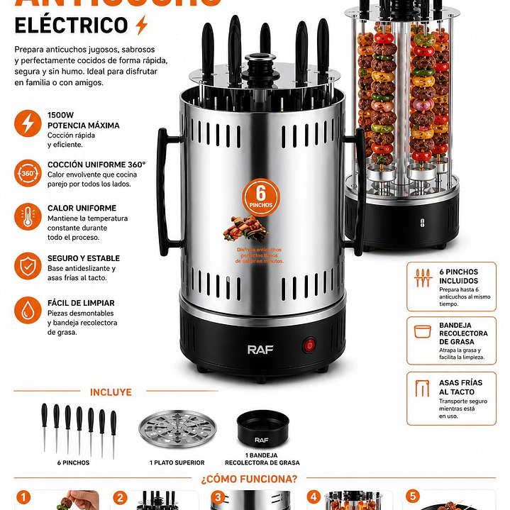 Máquina de Anticuchos Eléctrica RAF 1500W – 6 unid 2