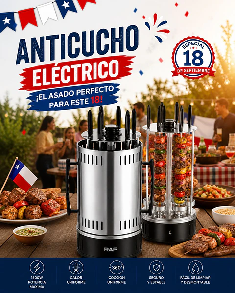 Máquina de Anticuchos Eléctrica RAF 1500W – 6 unid