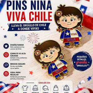 Pack 2 Pin / Solapa Bandera Chile – Diseño Niña