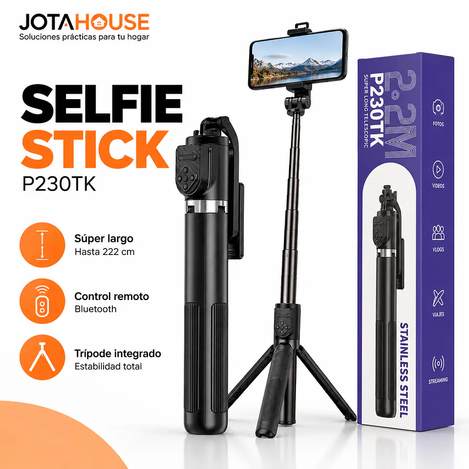 Selfie Stick Trípode Telescópico 2,22 m con Control Bluetooth P230TK 5