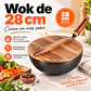 Wok Antiadherente 28 cm con Tapa de Madera y Mango - Miniatura 1