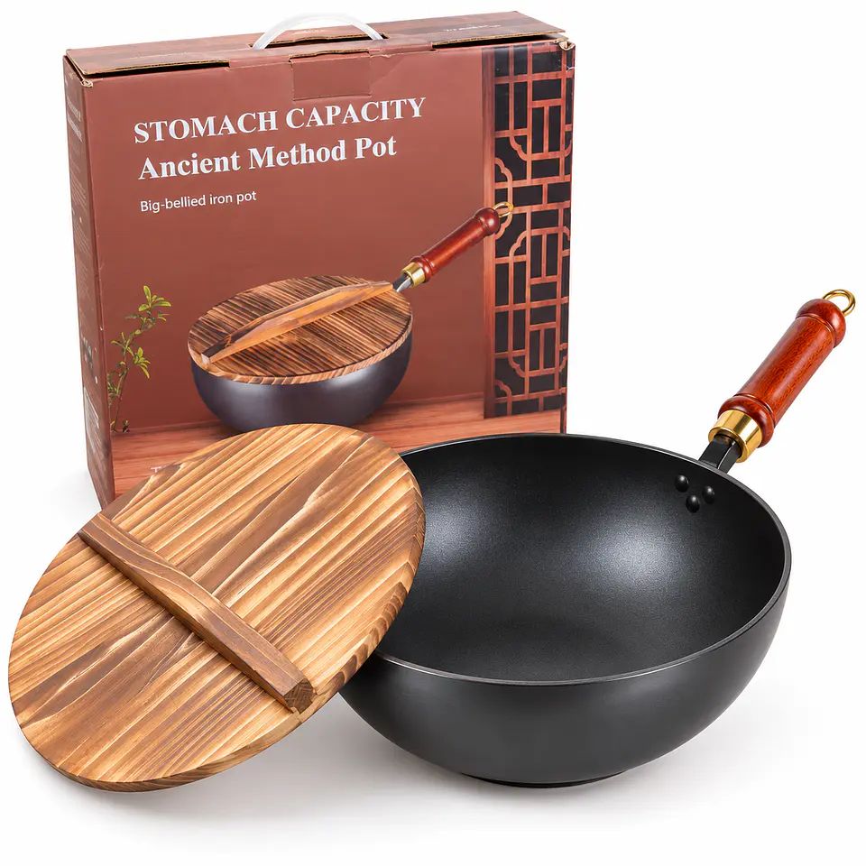 Wok Antiadherente 28 cm con Tapa de Madera y Mango 2