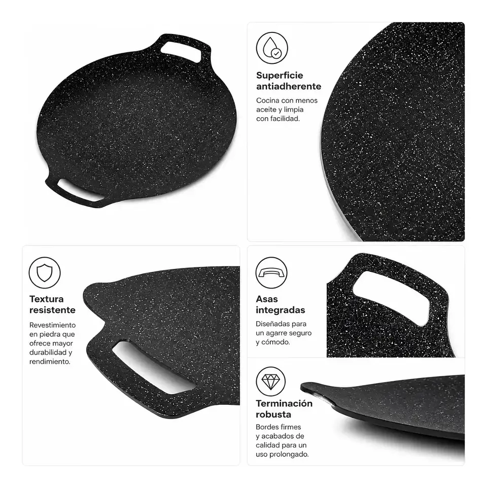 Plancha Budare Antiadherente Para Tortillas Arepas Tacos 35 Cm Color Negro 3