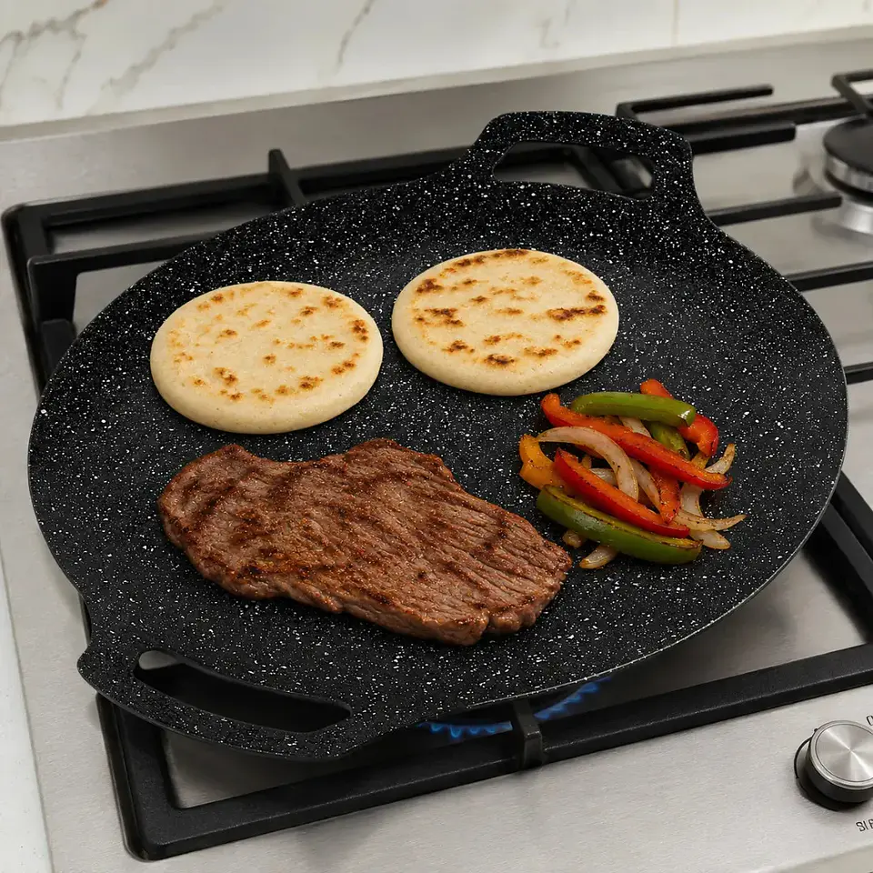 Plancha Budare Antiadherente Para Tortillas Arepas Tacos 35 Cm Color Negro 1