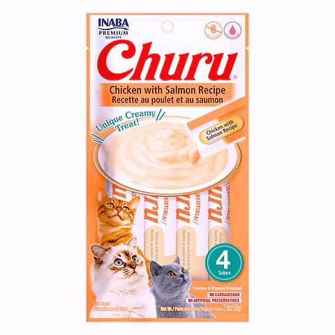 Churu Pollo con Salmón | Snack Cremoso para Gatos 4 Tubos