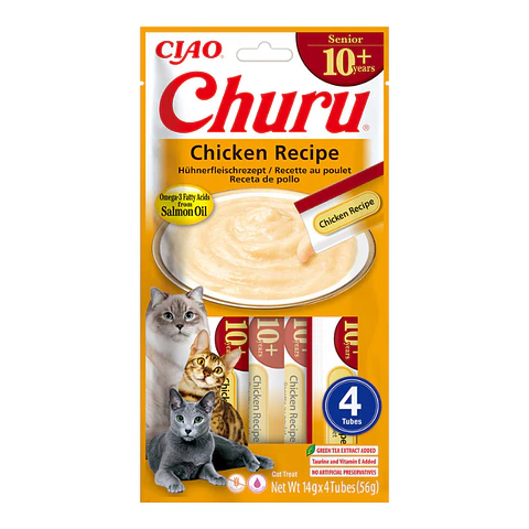 Churu Senior Pollo | Snack Cremoso para Gatos Senior 4 Tubos  Descripción