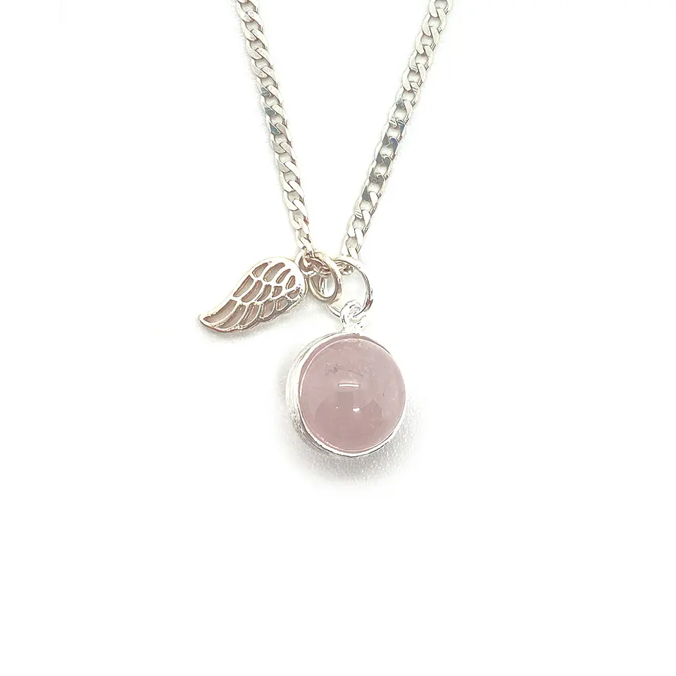 Collar Esfera Cuarzo Rosado Ala 1