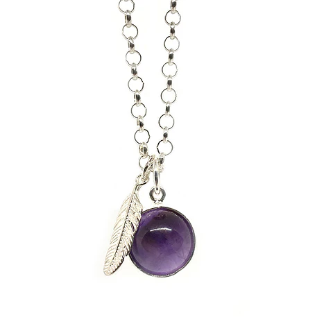 Collar Esfera Amatista Pluma